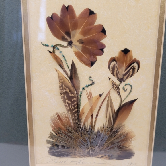 Mountain Images Laurel Krause Framed Feather Art 5” by 7” Tall. Signed. 1992. - Picture 3 of 8